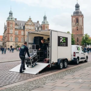 Profitieren Sie vom Stadtfahrt-Anhängers in Oldenburg inklusive hochwertiger Audioausstattung – ideal für professionelle Veranstaltungen in der historischen Innenstadt.